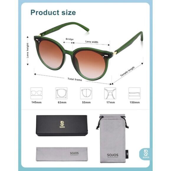 ⚡SOJOS Womens Transparent Green Round Retro Vintage Large Frame Sunglasses - Picture 5 of 5